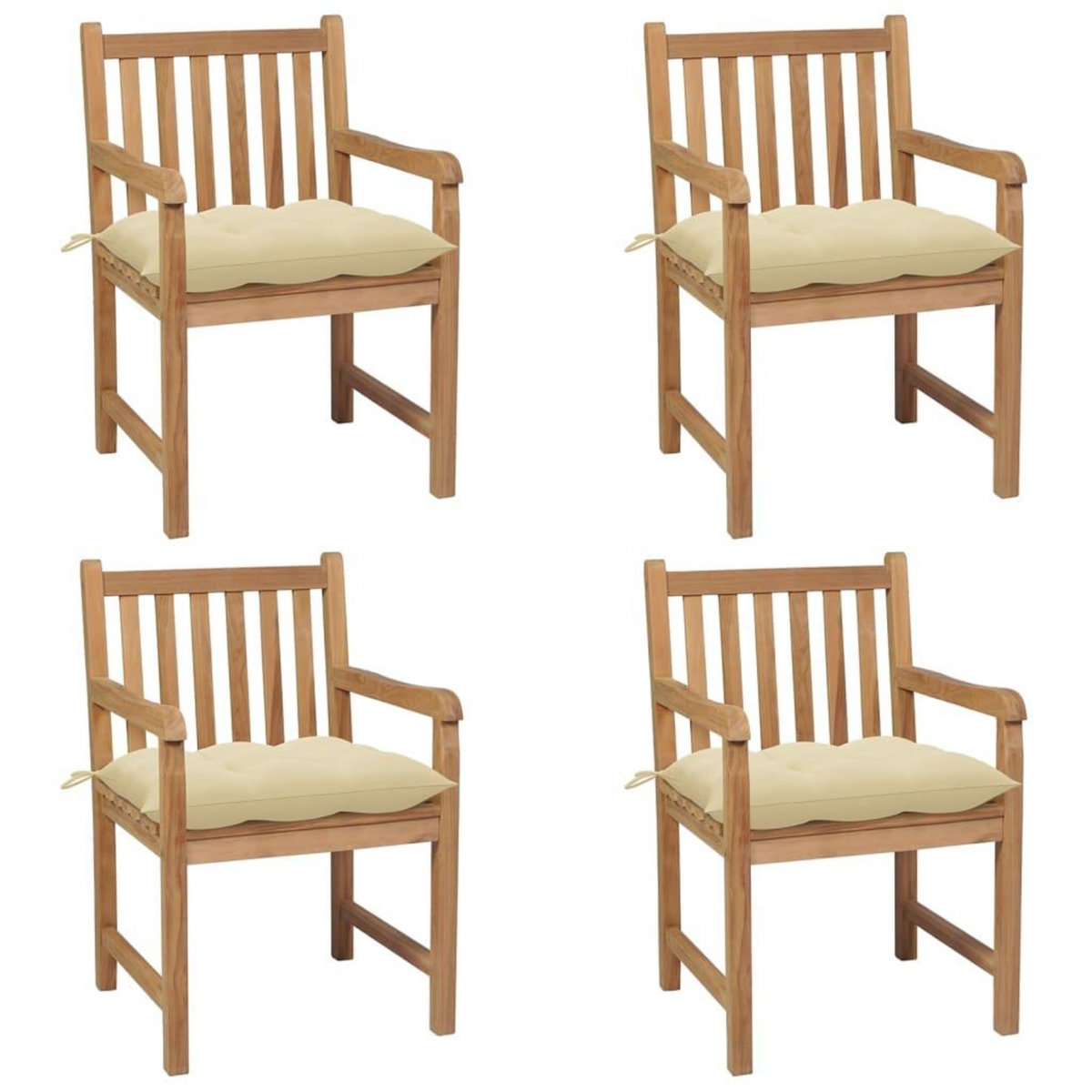 VIDAXL Chaises de jardin lot de 4 et coussins blanc creme Teck solide