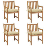 VIDAXL Chaises de jardin lot de 4 et coussins blanc creme Teck solide