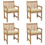Voir la diapositive 1 : VIDAXL Chaises de jardin lot de 4 et coussins blanc creme Teck solide