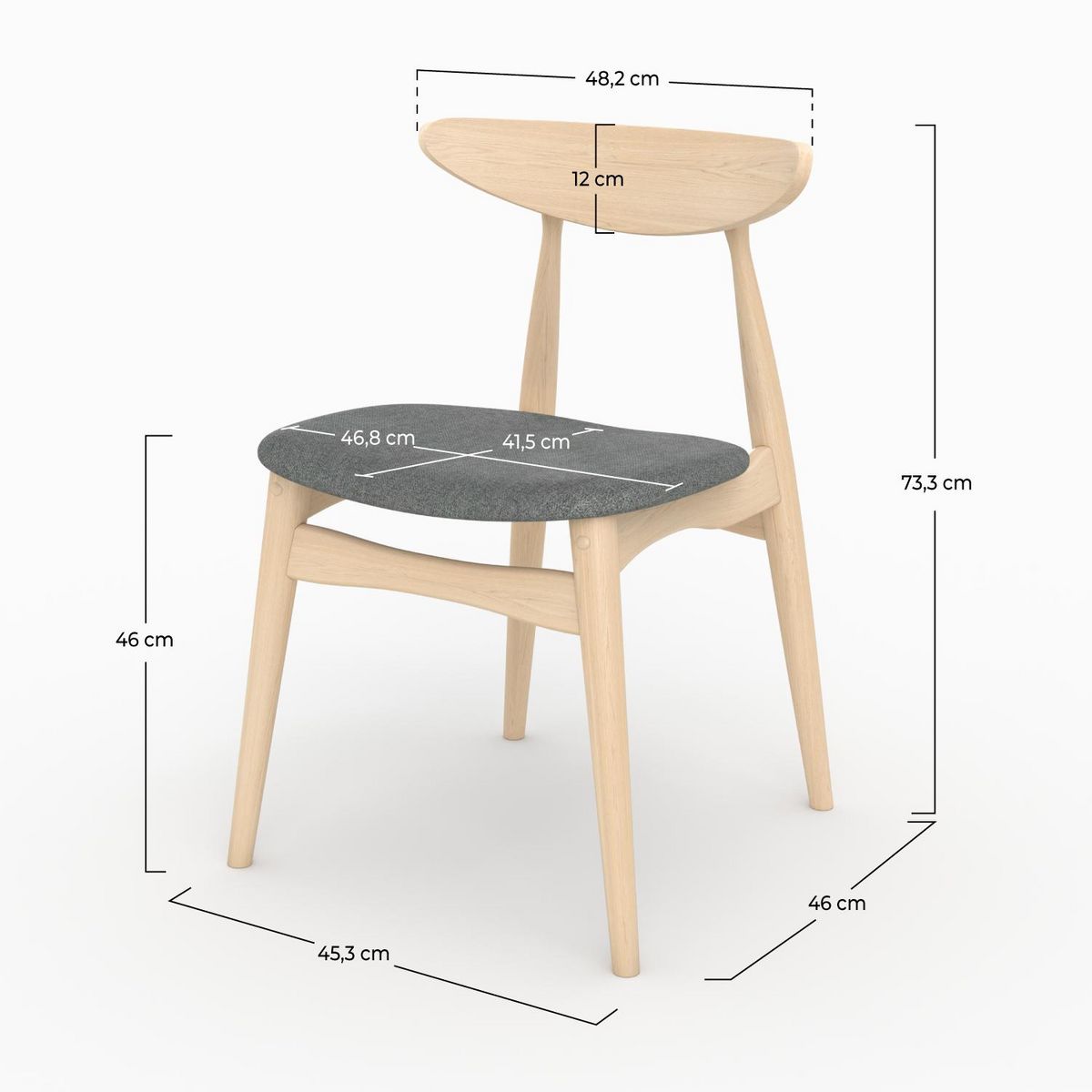 Rendez vous déco Lot de 2 chaises en tissu gris et bois d'hévéa - Josette