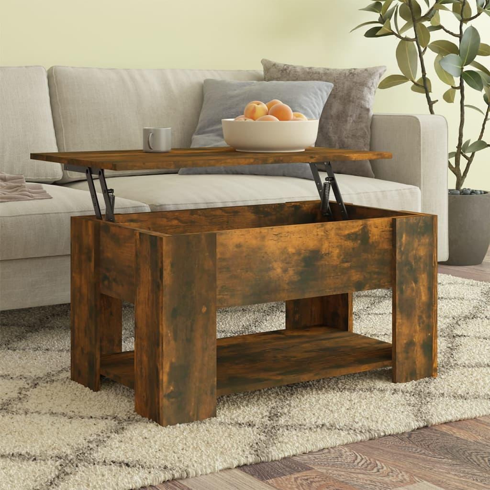 Voir la diapositive 1 : VIDAXL Table basse Chene fume 79x49x41 cm Bois d'ingenierie