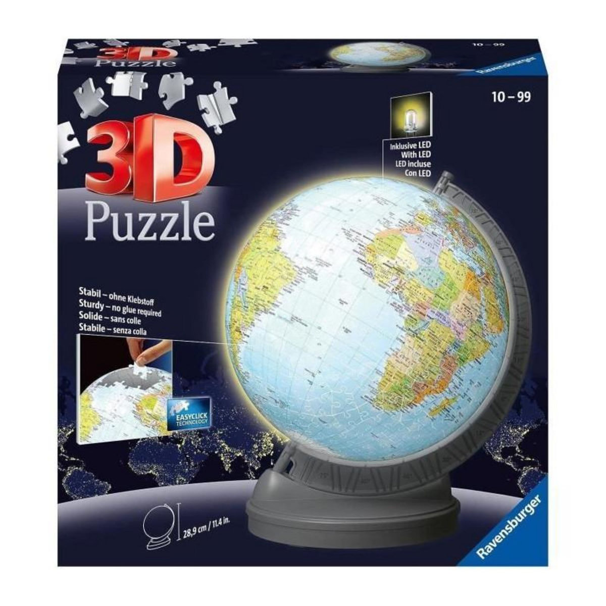 RAVENSBURGER Puzzle 3D Ball éducatif - Globe terrestre lumineux - A partir de 10 ans - 540 pieces - Ravensburger
