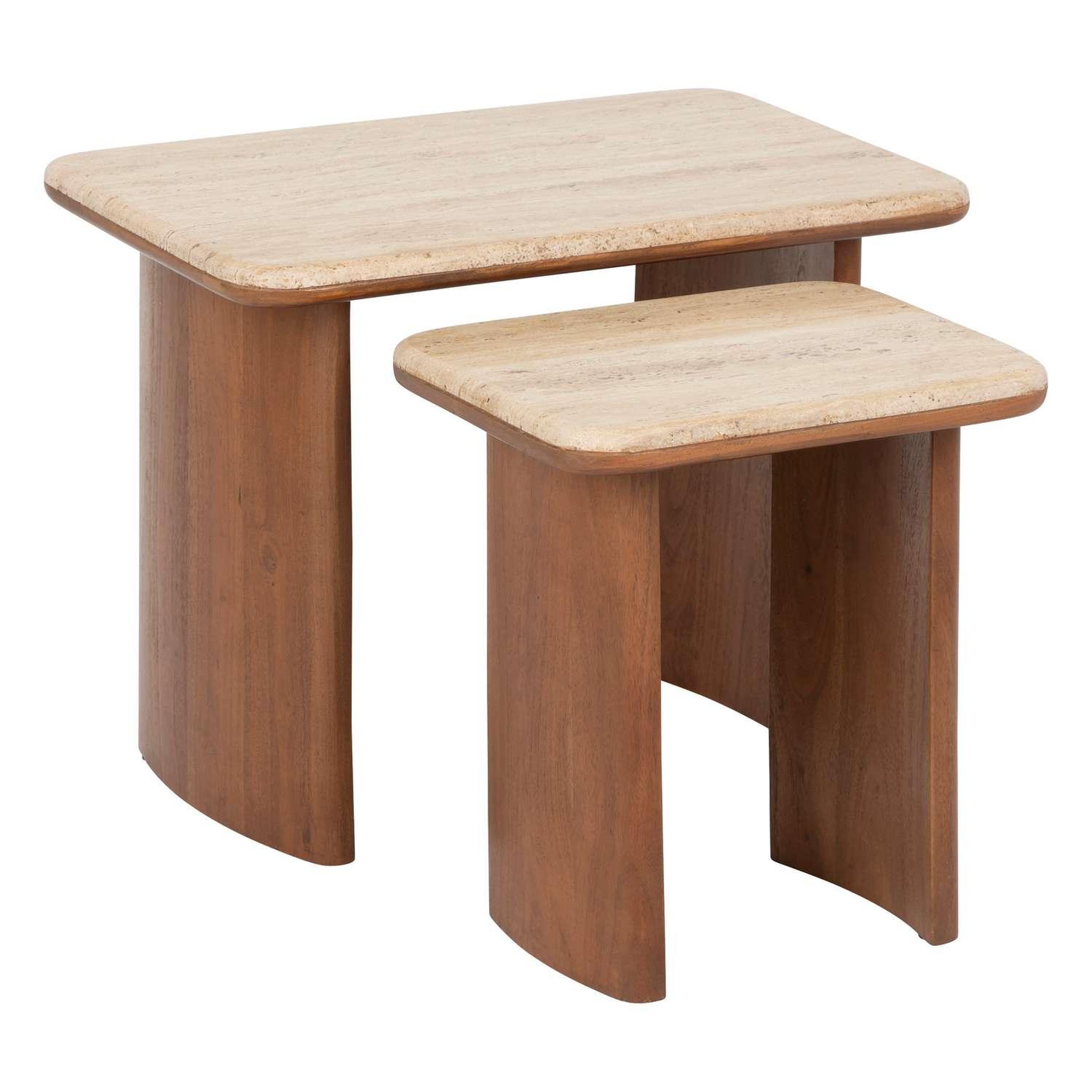 ATMOSPHERA Duo de tables à café en acacia et travertin jivan - marron