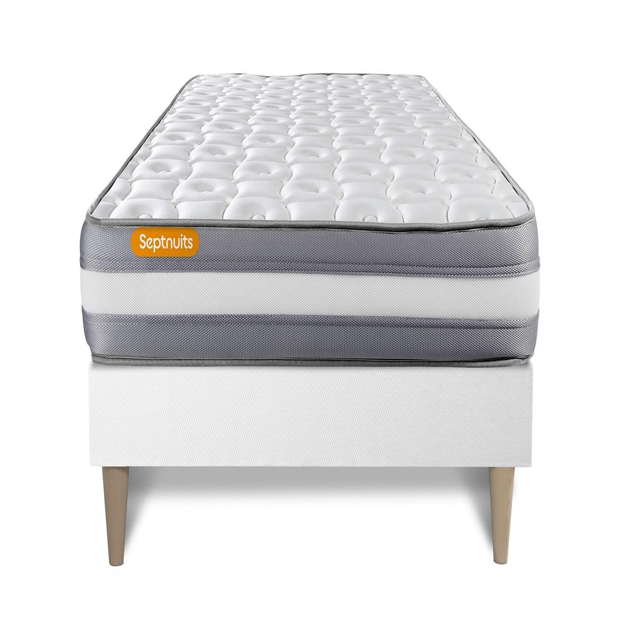 SEPTNUITS Matelas + sommier kit blanc Memo Plus Mémoire de forme. Coloris disponibles : Blanc