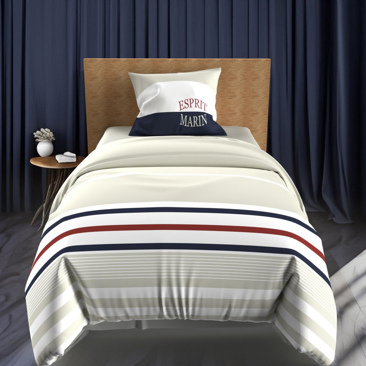 SOLEIL D'OCRE Parure housse de couette en coton 57 Fils MARIN, par Soleil d'ocre