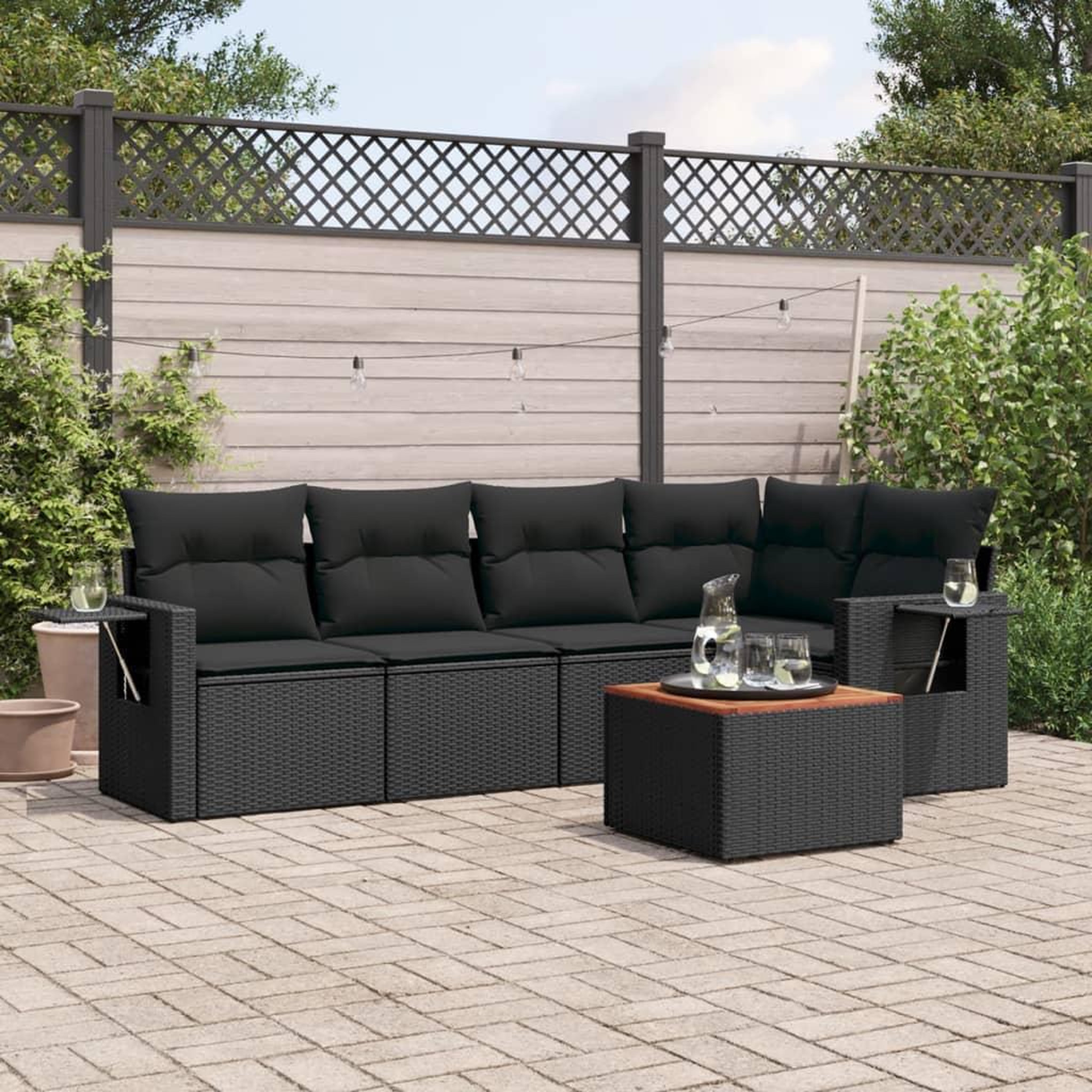 VIDAXL Salon de jardin 6 pcs avec coussins noir resine tressee
