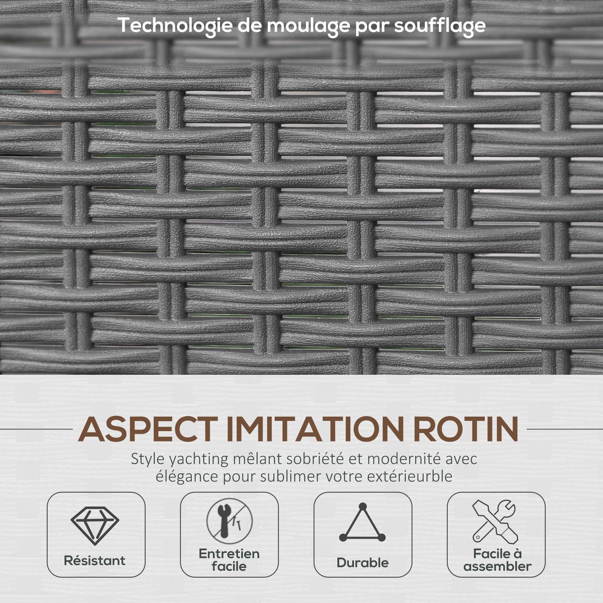 OUTSUNNY Ensemble salon de jardin 4 places 4 pièces design style yachting coussins déhoussables inclus table basse métal époxy résine tressée anthracite