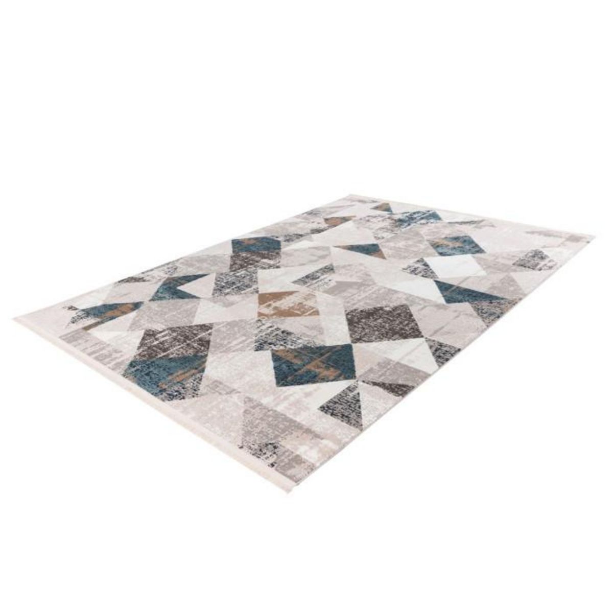 Paris Prix Tapis Géométrique à Franges  Akropolis II  Gris & Bleu