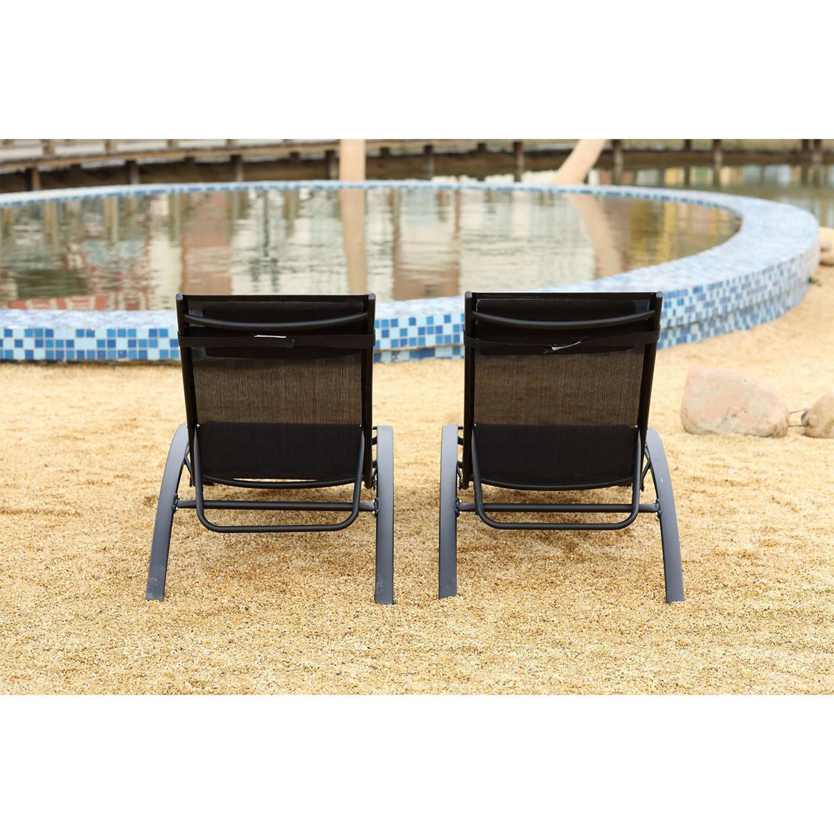 CONCEPT USINE Lot de 2 transats empilables et ajustables en alu noir BAHIA