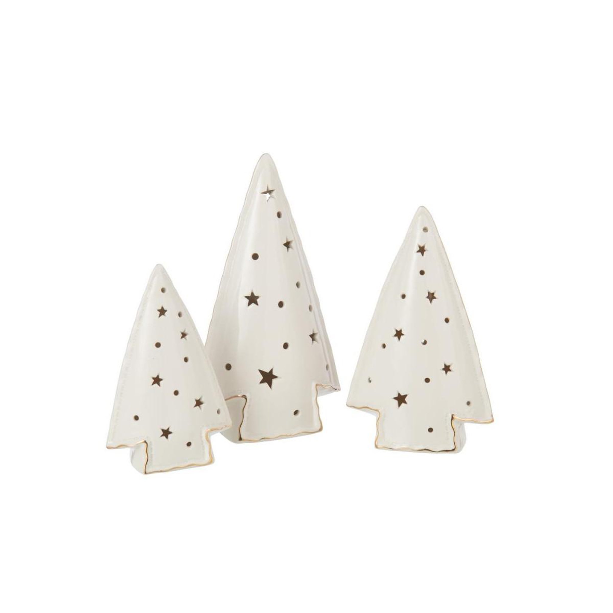 Voir la diapositive 2 : J-LINE Lot de 3 Sapins à LED  Étoiles  26cm Blanc