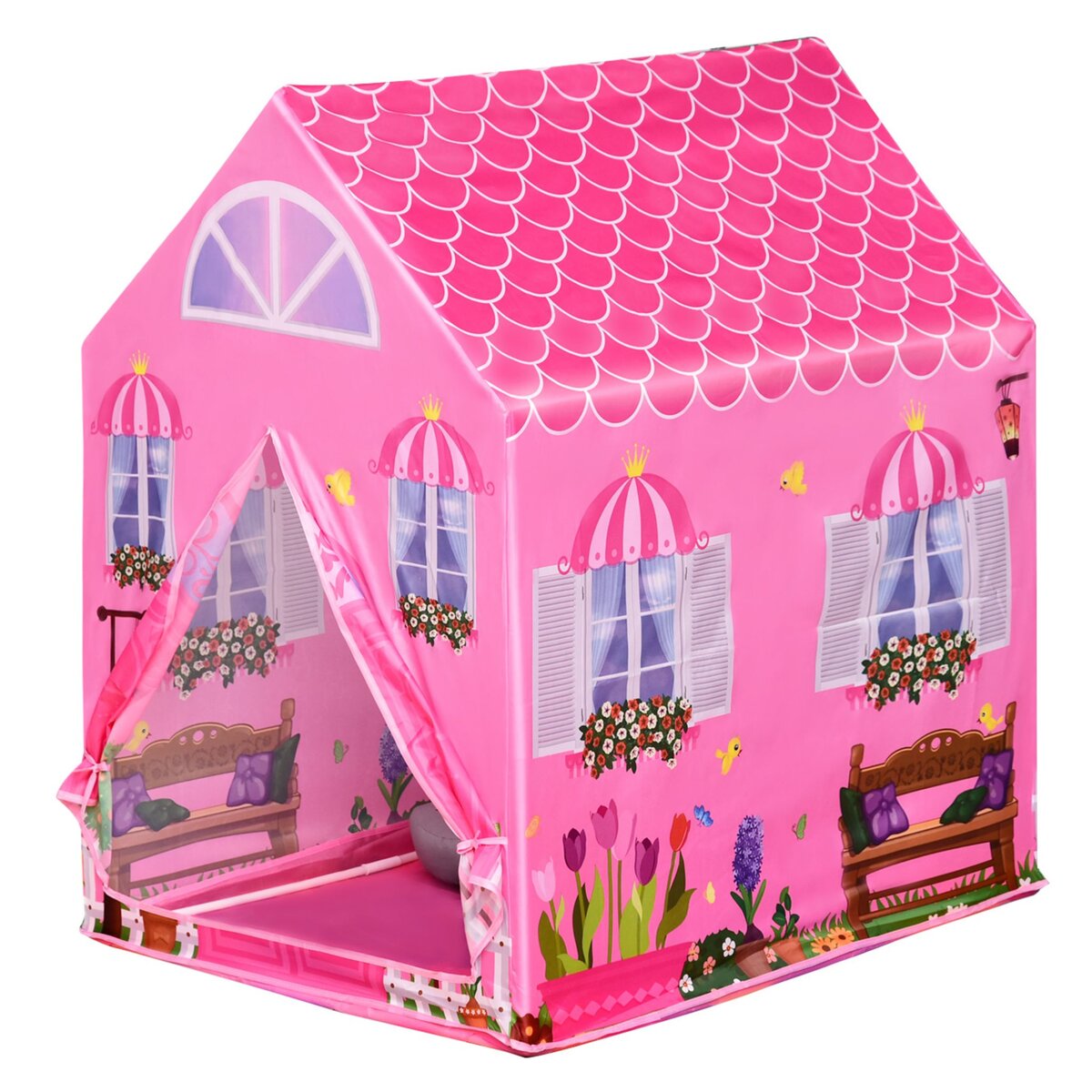 HOMCOM Tente enfant tente de jeu tente chateau de princesse dim. 93L x 69l x 103H cm 2 portes polyester rose