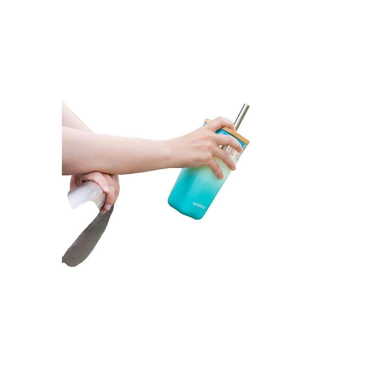 QUOKKA Gobelet Quokka 540 ml bleu sarcelle avec couvercle bambou et paille inox