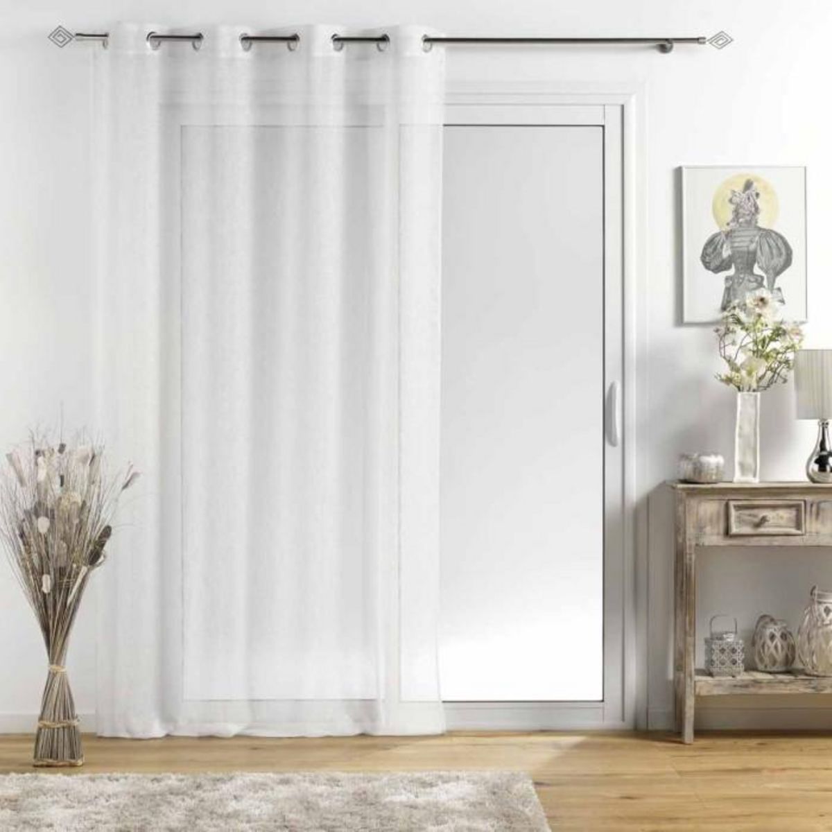 Paris Prix Rideau Voilage à Œillets  Sunline  140x240cm Blanc & Argent