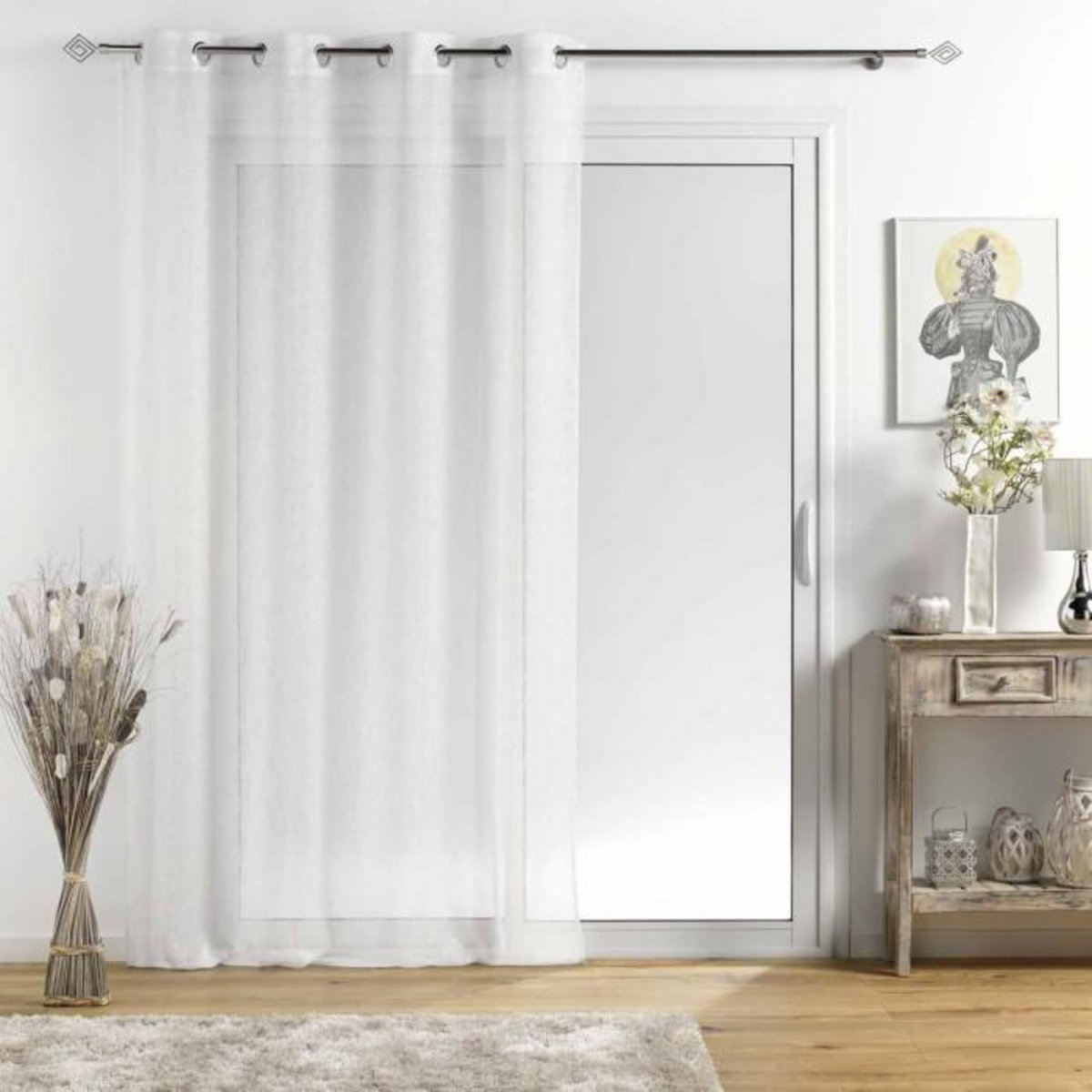 Paris Prix Rideau Voilage à Œillets  Sunline  140x240cm Blanc & Argent