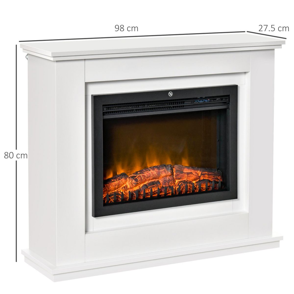 HOMCOM Cheminée électrique grande taille 2000 W  effet flammes LED minuterie température luminosité réglables télécommande fournie blanc