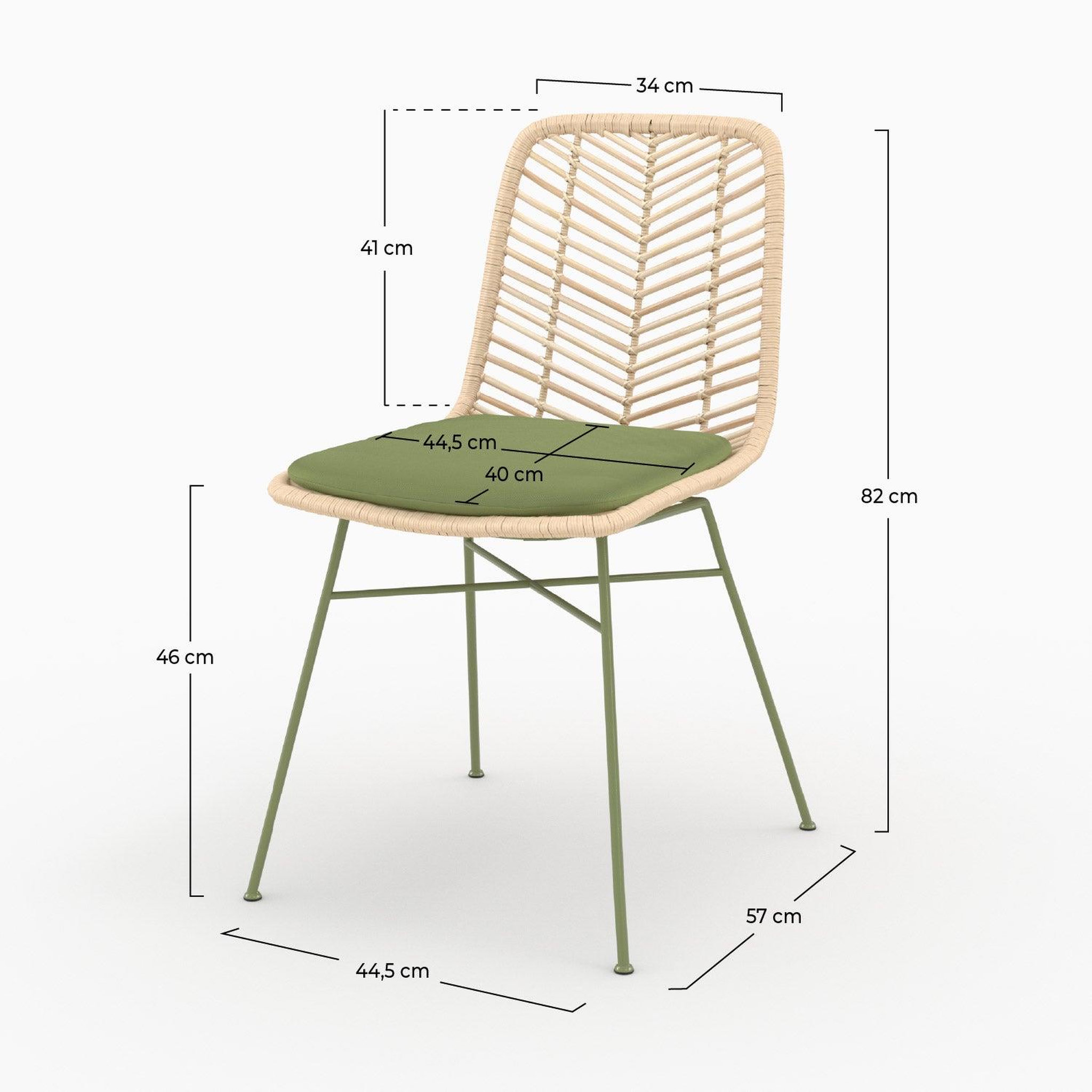 Voir la diapositive 4 : MAISON PAVANE Lot de 2 chaises en rotin et tissu vert olive -tamara