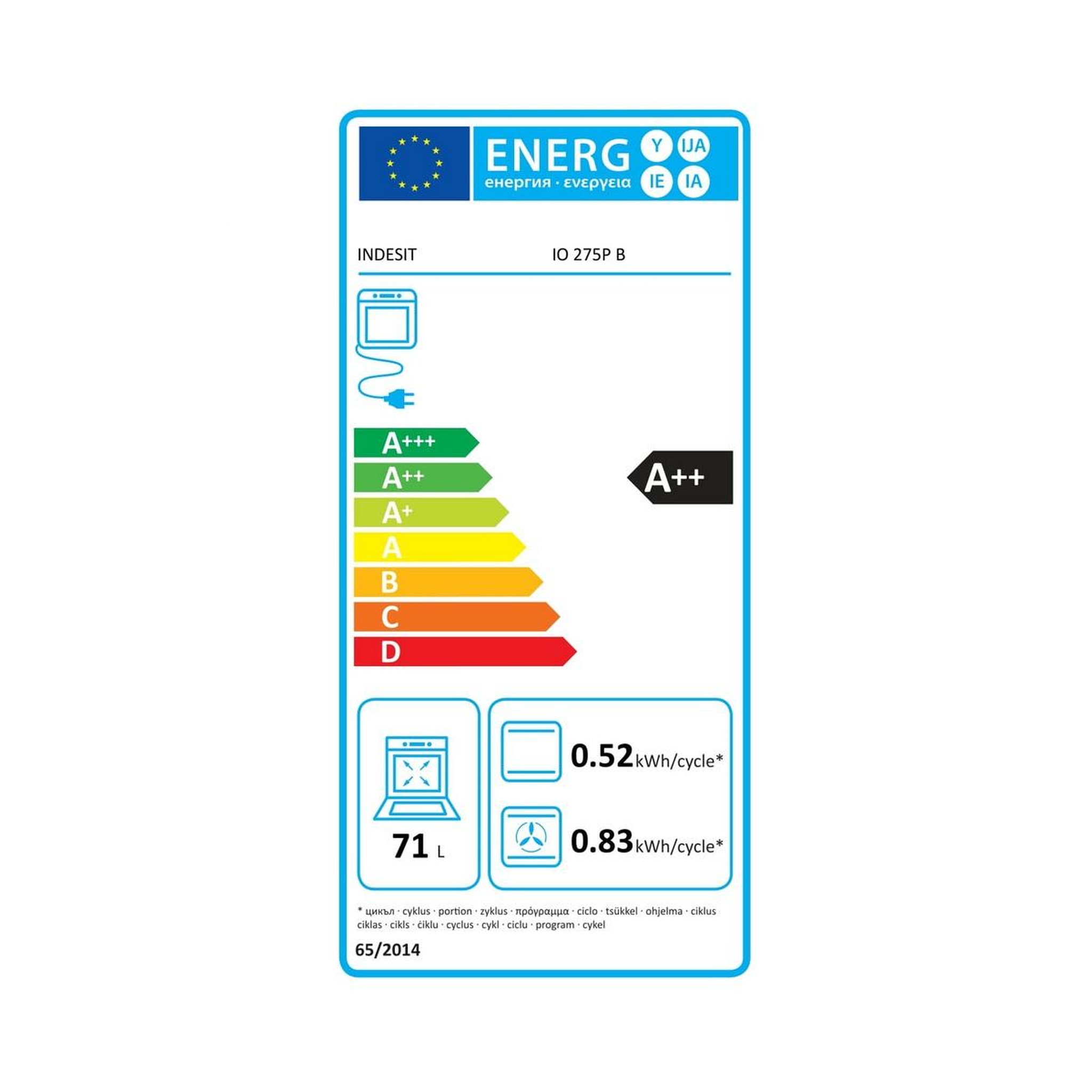 Voir la diapositive 2 : Indesit Four intégrable 71l 60cm pyrolyse noir - IO275PB
