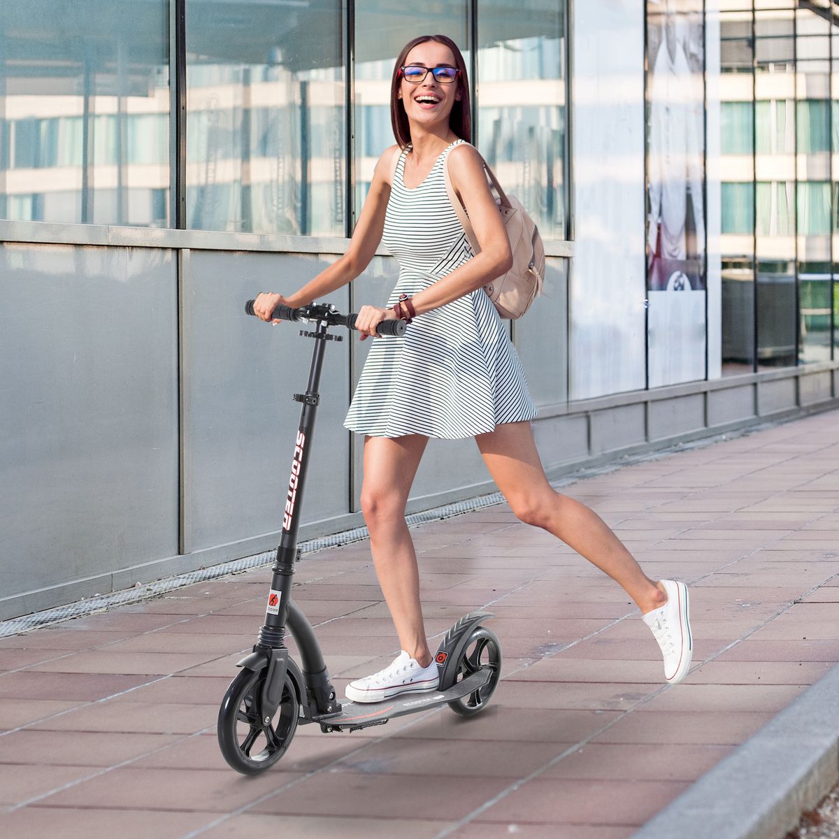 HOMCOM Trottinette pliable pour adulte enfant à partir 14 ans 92,5 x 37,5 x 87-101,5 cm hauteur guidon réglable alu noir