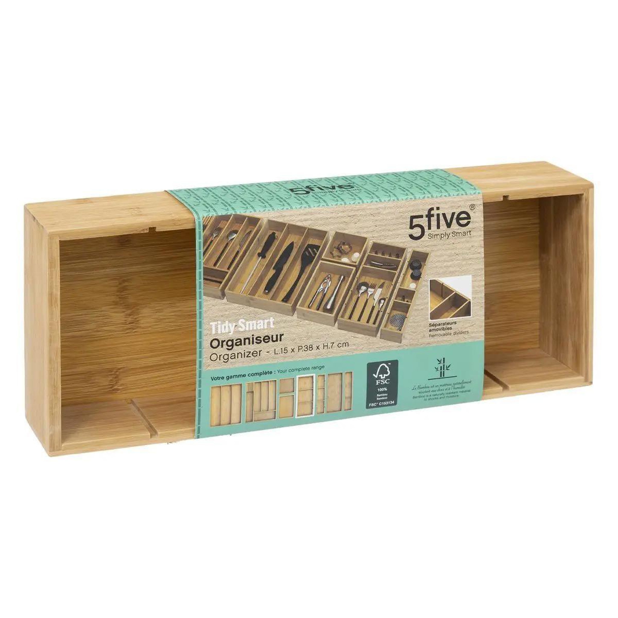 Voir la diapositive 6 : FIVE Organiseur bambou à compartiments  tidy smart  15x38cm naturel