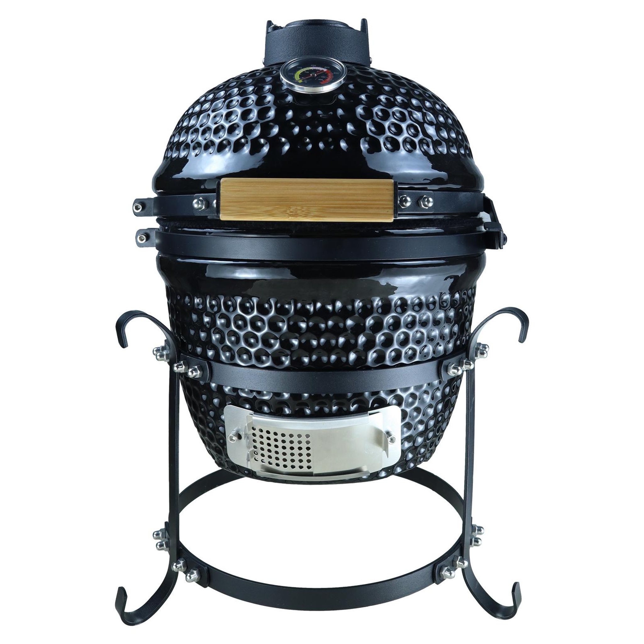 Voir la diapositive 2 : OUTSUNNY Barbecue à charbon BBQ grill fumoir sur pieds design contemporain olive acier céramique martelé noir