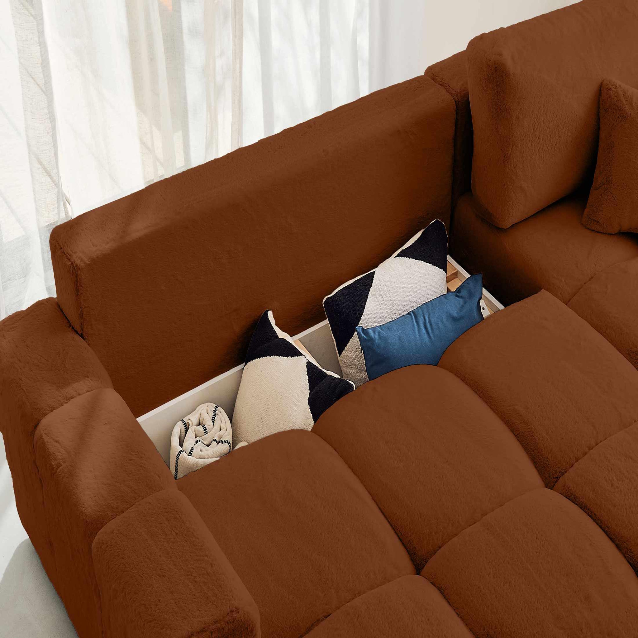 Voir la diapositive 3 : BEST MOBILIER Crocus - canapé d'angle réversible - 4 places - convertible avec coffre - en fausse fourrure