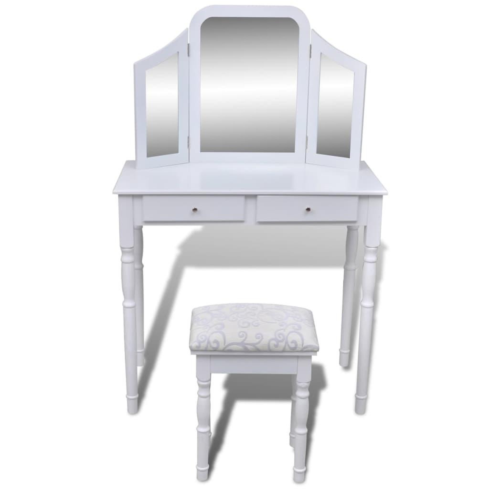 Voir la diapositive 2 : VIDAXL Coiffeuse avec miroir et tabouret 2 tiroirs blanc