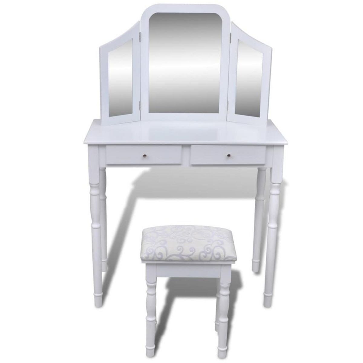VIDAXL Coiffeuse avec miroir et tabouret 2 tiroirs Blanc