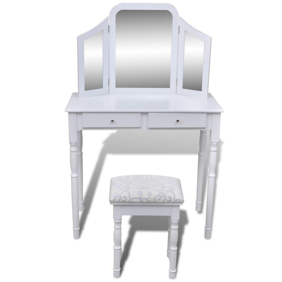 VIDAXL Coiffeuse avec miroir et tabouret 2 tiroirs Blanc