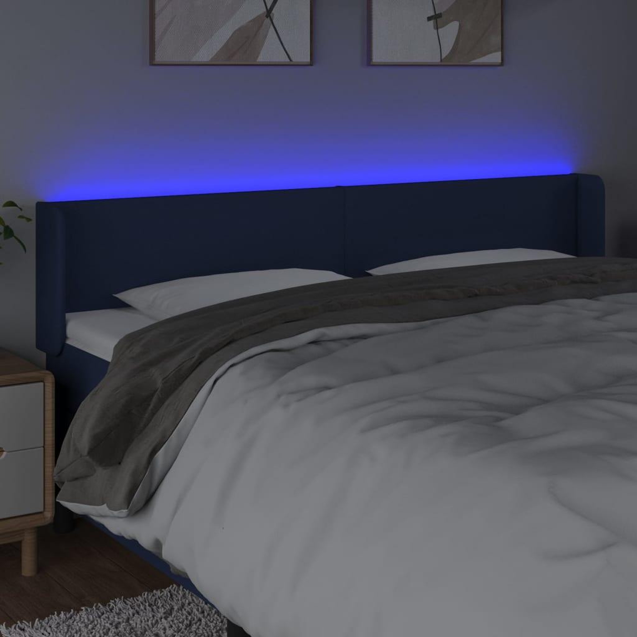 Voir la diapositive 4 : VIDAXL Tete de lit a LED Bleu 163x16x78/88 cm Tissu