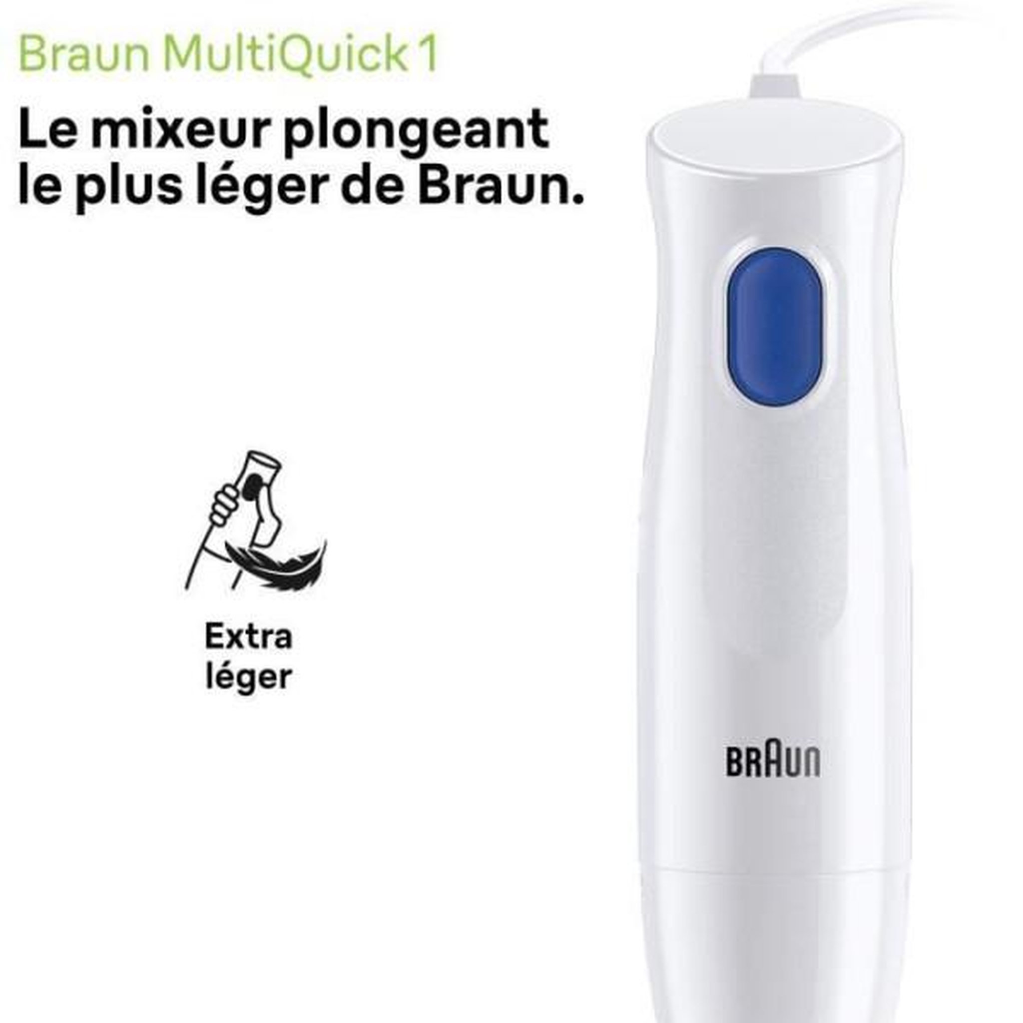 Voir la diapositive 2 : BRAUN Mixeur Electrique  plongeant - BRAUN - MultiQuick MQ10.202M - 450 W - 1 vitesse - Blanc