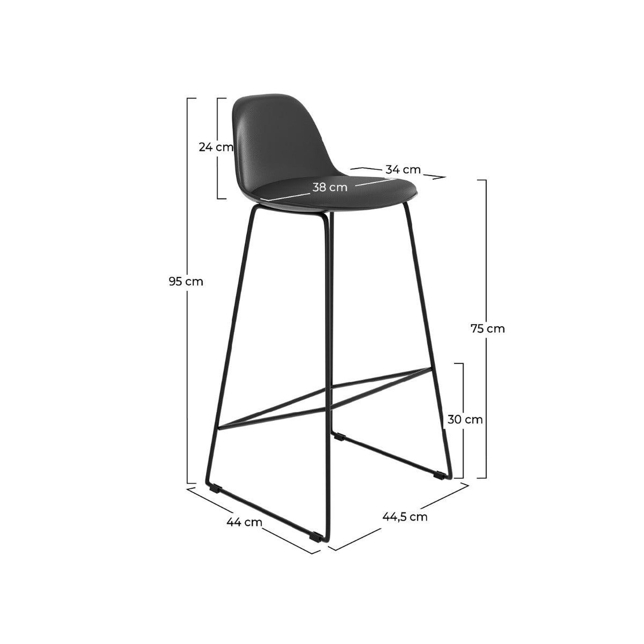 Voir la diapositive 4 : MAISON PAVANE Lot de 2 chaises de bar noires 75 cm-leni