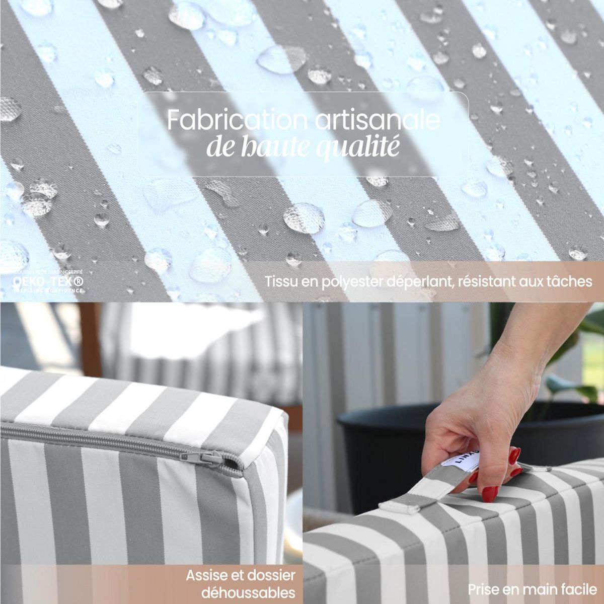 LINXOR Kit de coussins pour salon de jardin déhoussables - 60 x 60 cm