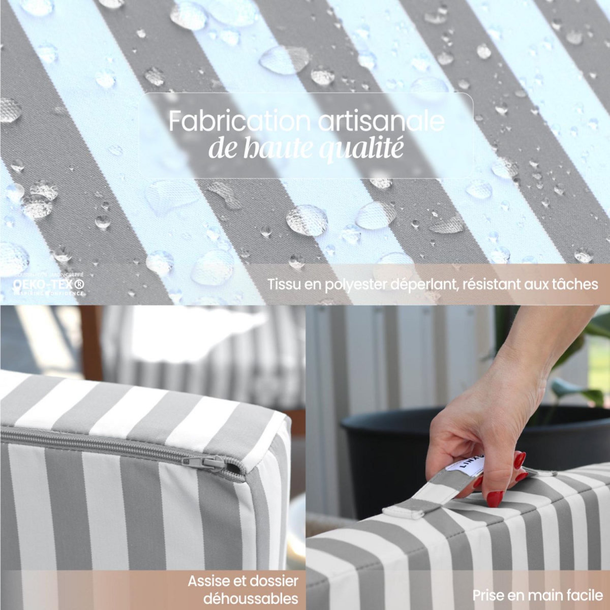 LINXOR Kit de coussins pour salon de jardin déhoussables - 60 x 60 cm