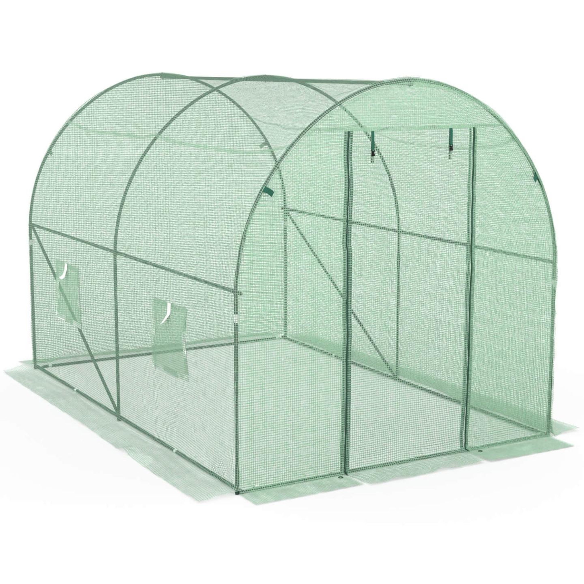 Voir la diapositive 3 : ID MARKET Serre de jardin tunnel 6m² 3 x 2 x 2 m acier galvanisé + bâche anti-uv avec porte et fenêtres roma verte