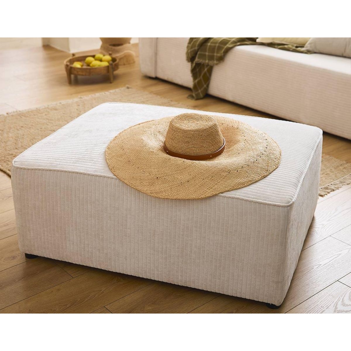 BEST MOBILIER Topaze - pouf - en velours côtelé plat