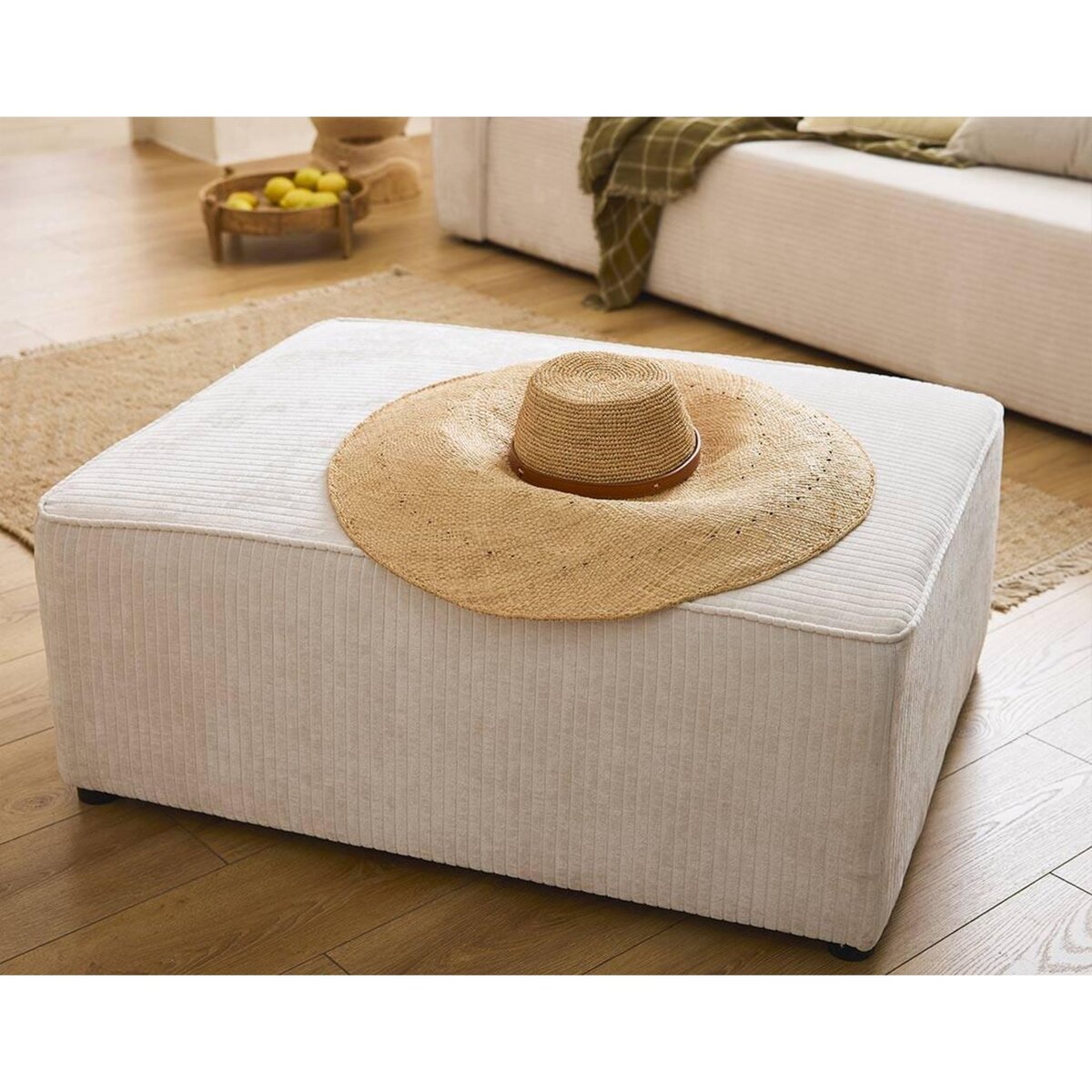 BEST MOBILIER Topaze - pouf - en velours côtelé plat