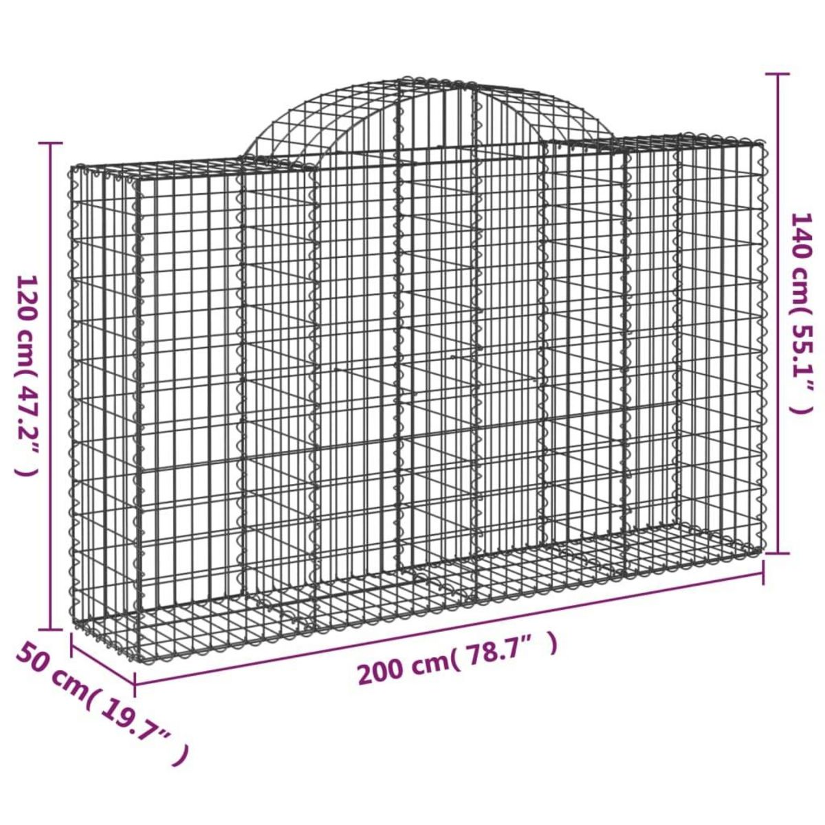 VIDAXL Paniers a gabions arques 13 pcs 200x50x120/140 cm Fer galvanise