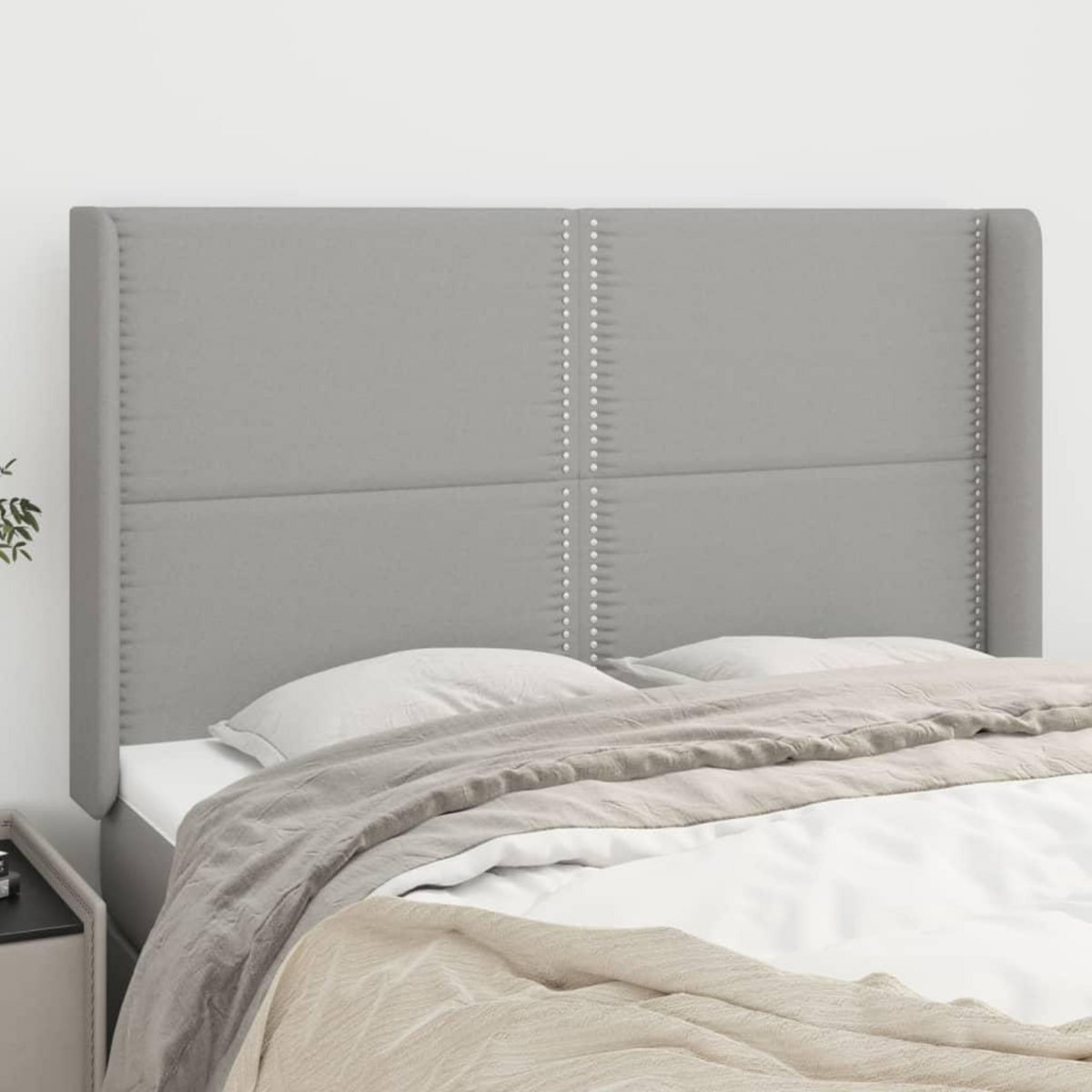 VIDAXL Tete de lit avec oreilles Gris clair 147x16x118/128 cm Tissu