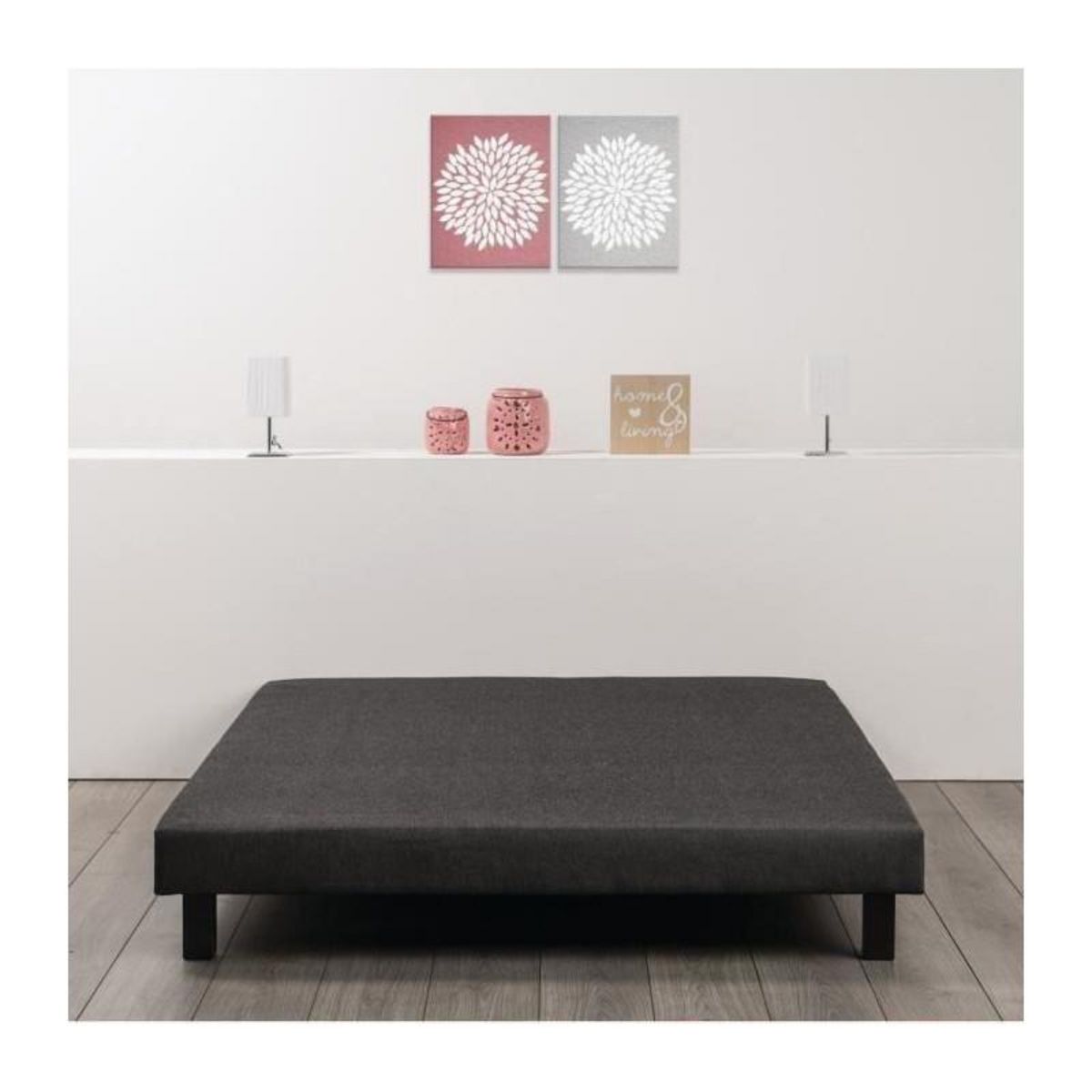 FINLANDEK Sommier tapissier a lattes 140 x 190 - Bois massif gris anthracite + pieds - FINLANDEK Rakenne