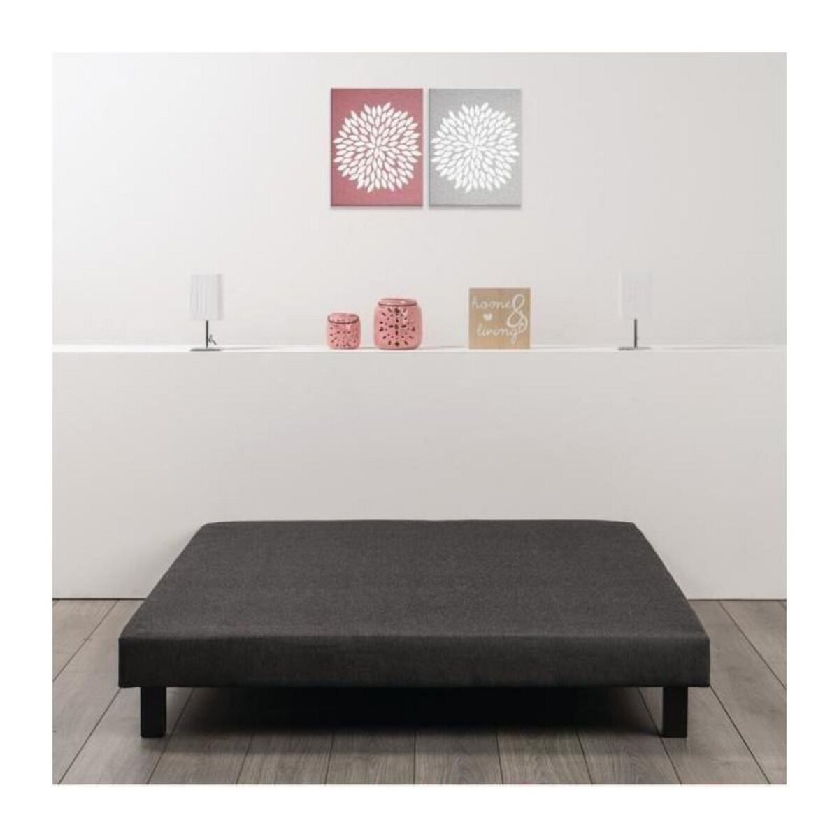 FINLANDEK Sommier tapissier a lattes 140 x 190 - Bois massif gris anthracite + pieds - FINLANDEK Rakenne