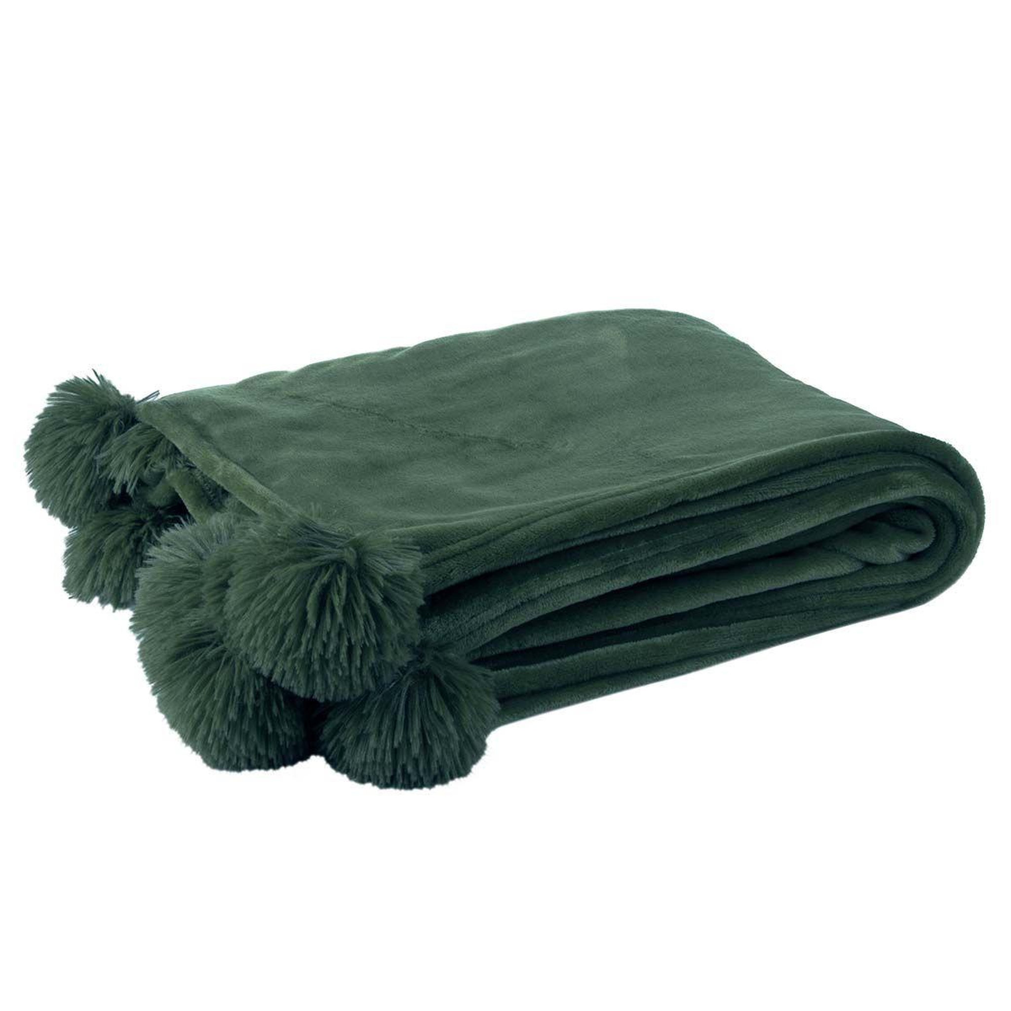 J-LINE Plaid à pompons  blanket  130x170cm bleu pétrole