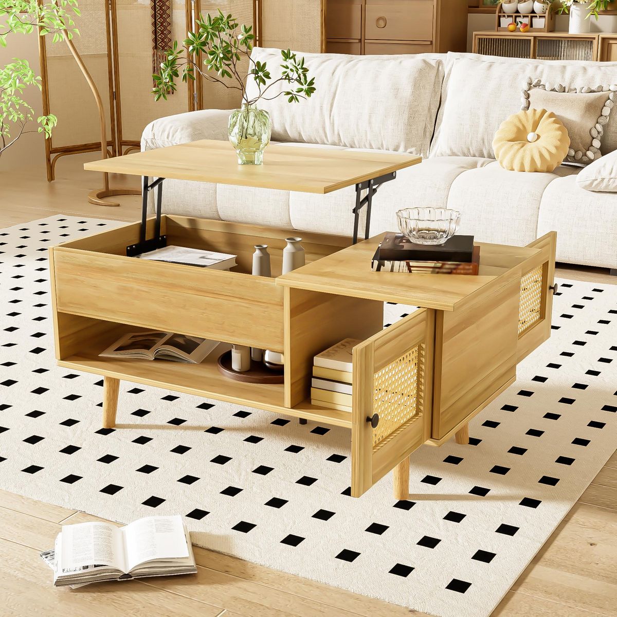 MERAX Table Basse Avec 2 Portes Et Bureau Relevable