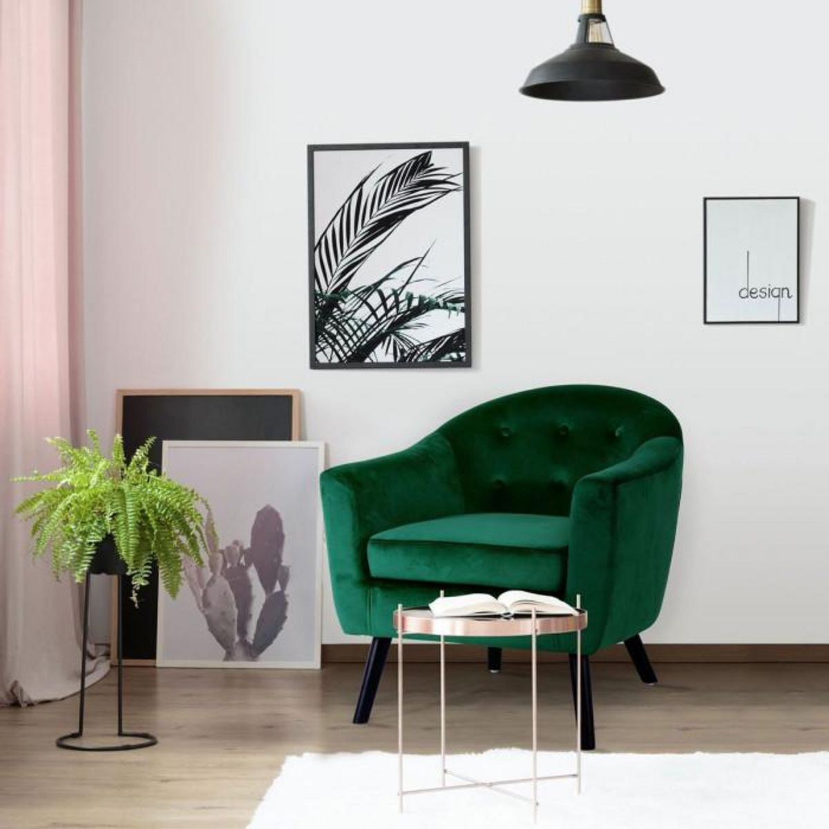 Paris Prix Fauteuil Scandinave Velours  Lopy  79cm Vert
