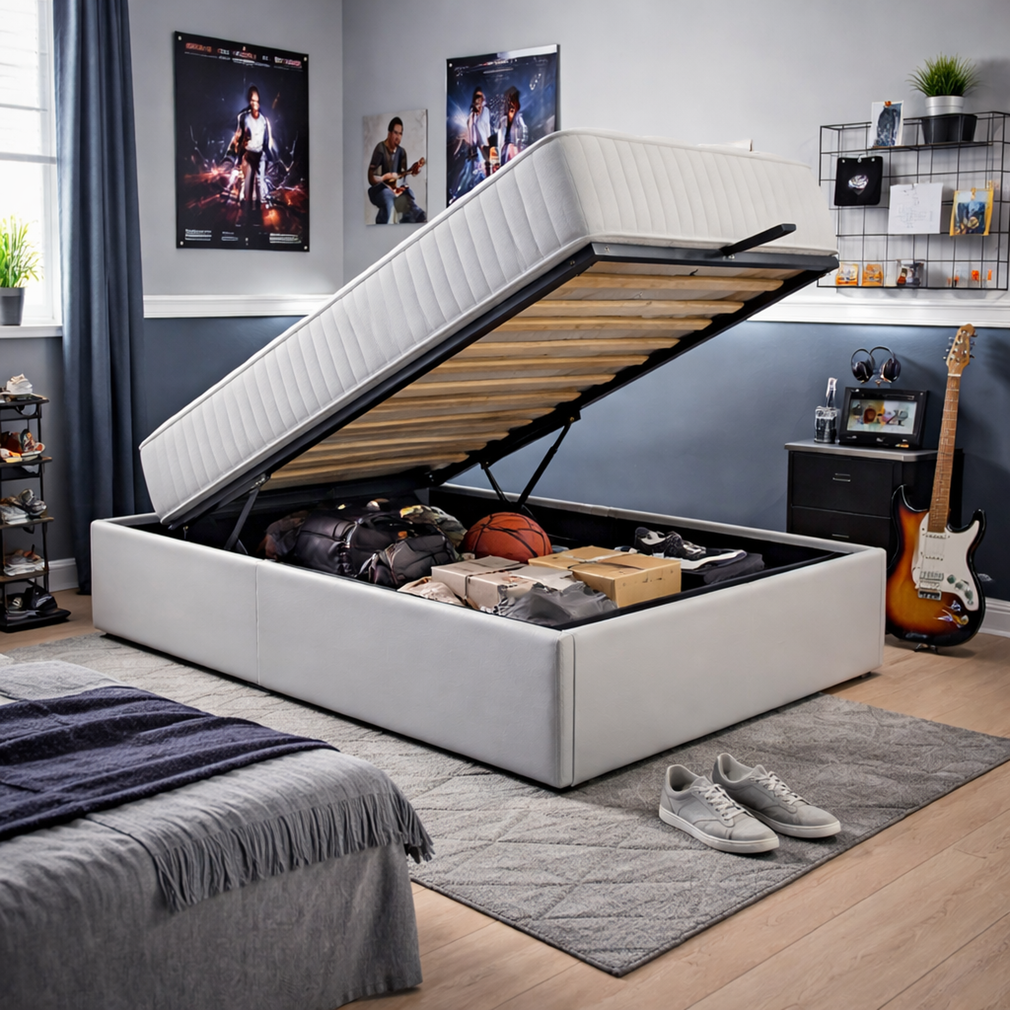 Voir la diapositive 1 : LITERIE JULIEN Ensemble Lit Coffre et Matelas  Latex Soutien Ferme
