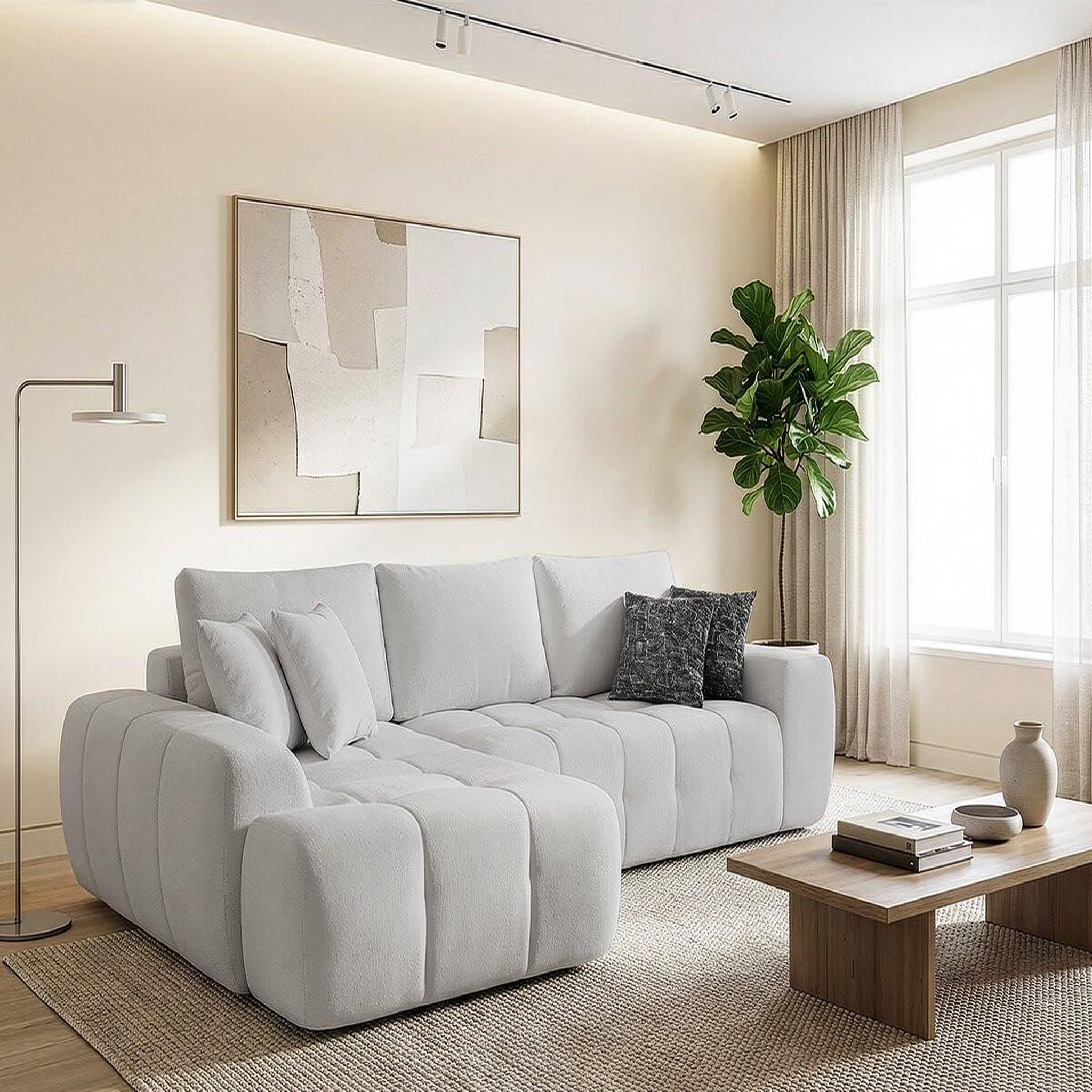 Voir la diapositive 4 : Habitat et Jardin Canapé d'angle gauche en tissu style bubble  sidonie  - 4 places - gris