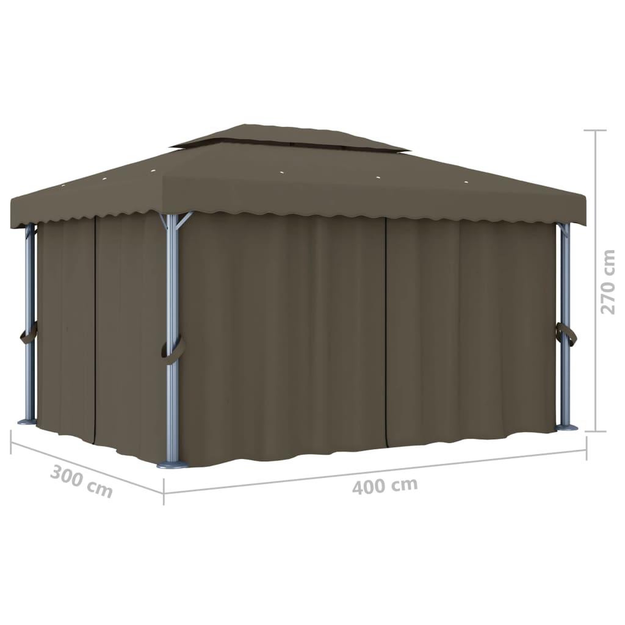 Voir la diapositive 6 : VIDAXL Tonnelle avec rideau et guirlande lumineuse a LED 4x3 m Taupe