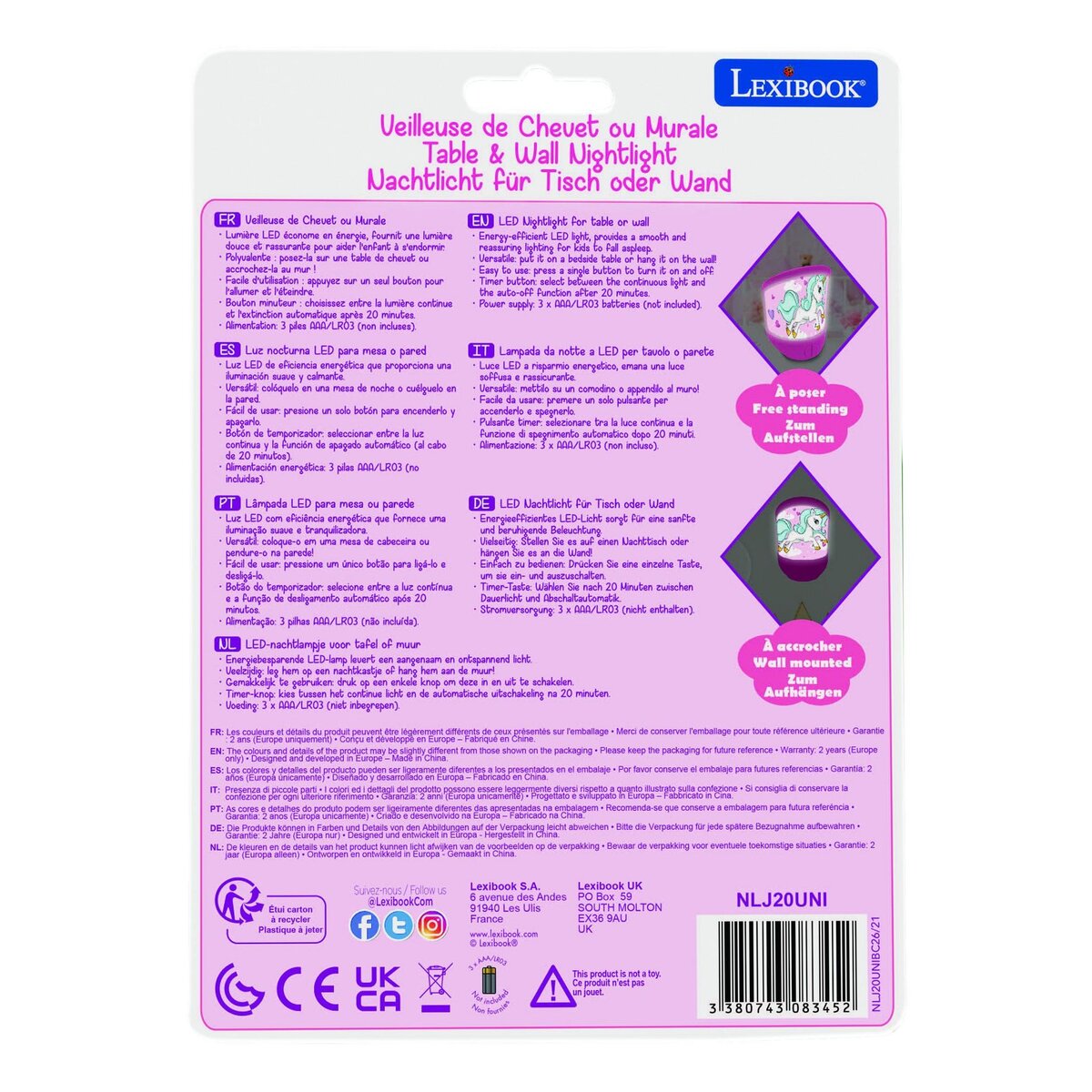 Lexibook Veilleuse de chevet ou murale Licorne