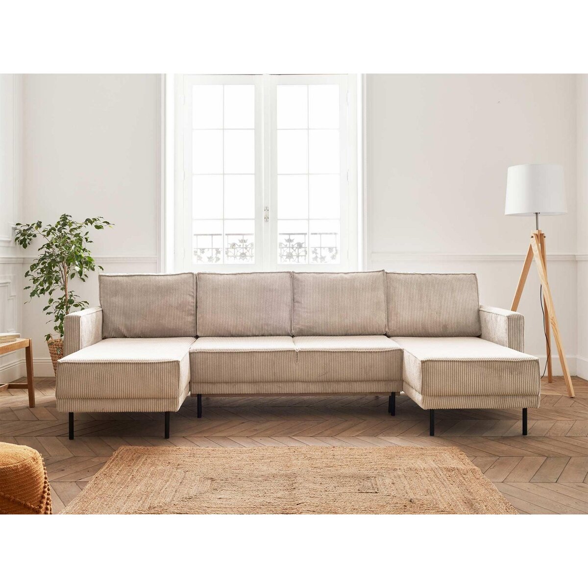 LISA DESIGN Charlie - canapé panoramique en u - 7 places - convertible avec coffre - en velours côtelé