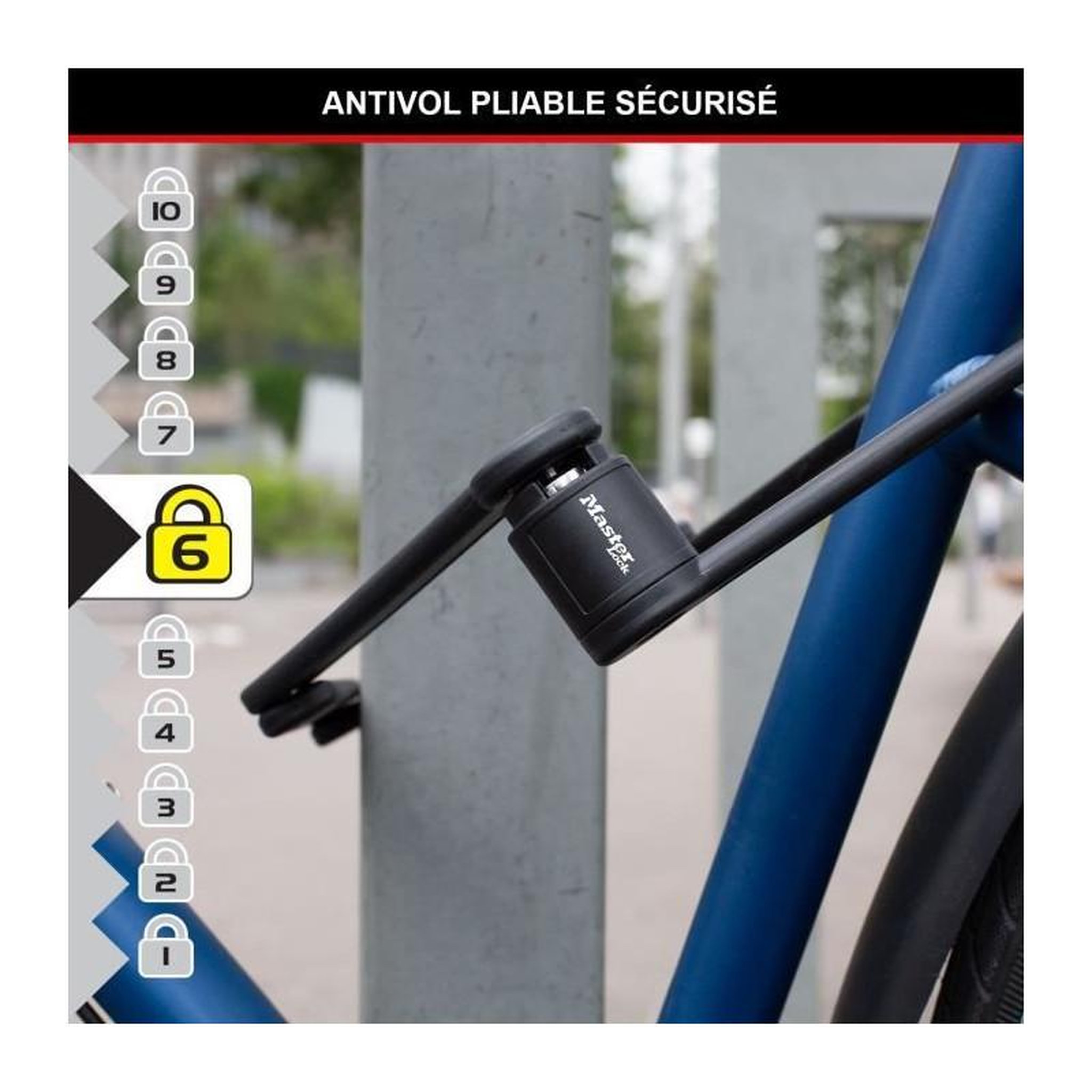 Voir la diapositive 6 : Master lock Antivol Vélo Pliable - MASTER LOCK - 8335EURDPRO - Acier Trempé, 4 Clés, Support Inclus