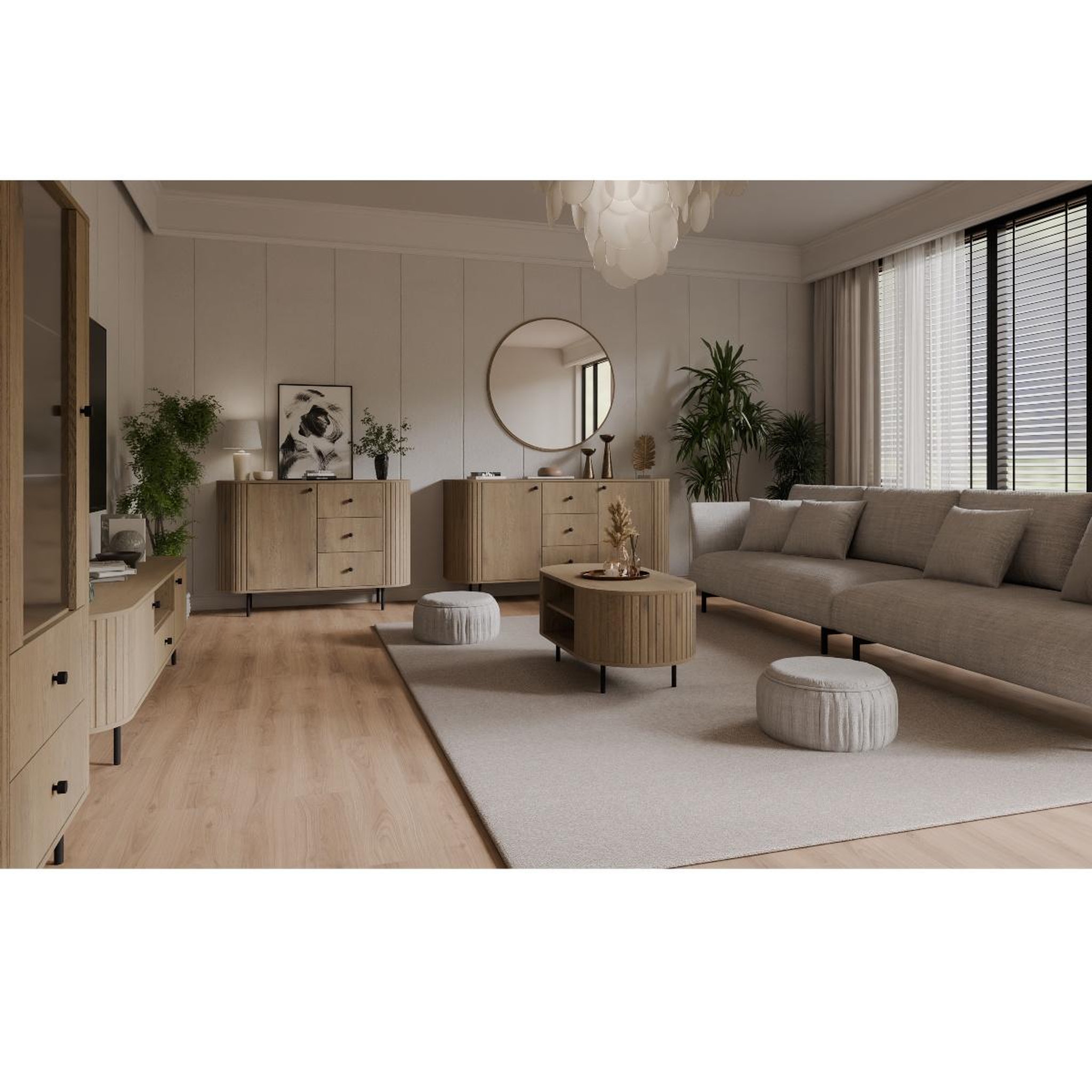 Voir la diapositive 6 : JLC KREATION Buffet bas arrondi bois avec tiroirs 165cm lilio